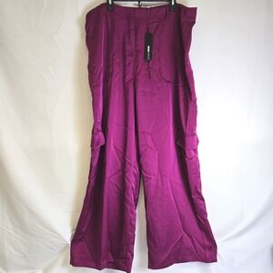 Fashion Nova Pretty Girl Walk Satin Cargo Pants, Magenta, 2X, SP434622FN, NEW